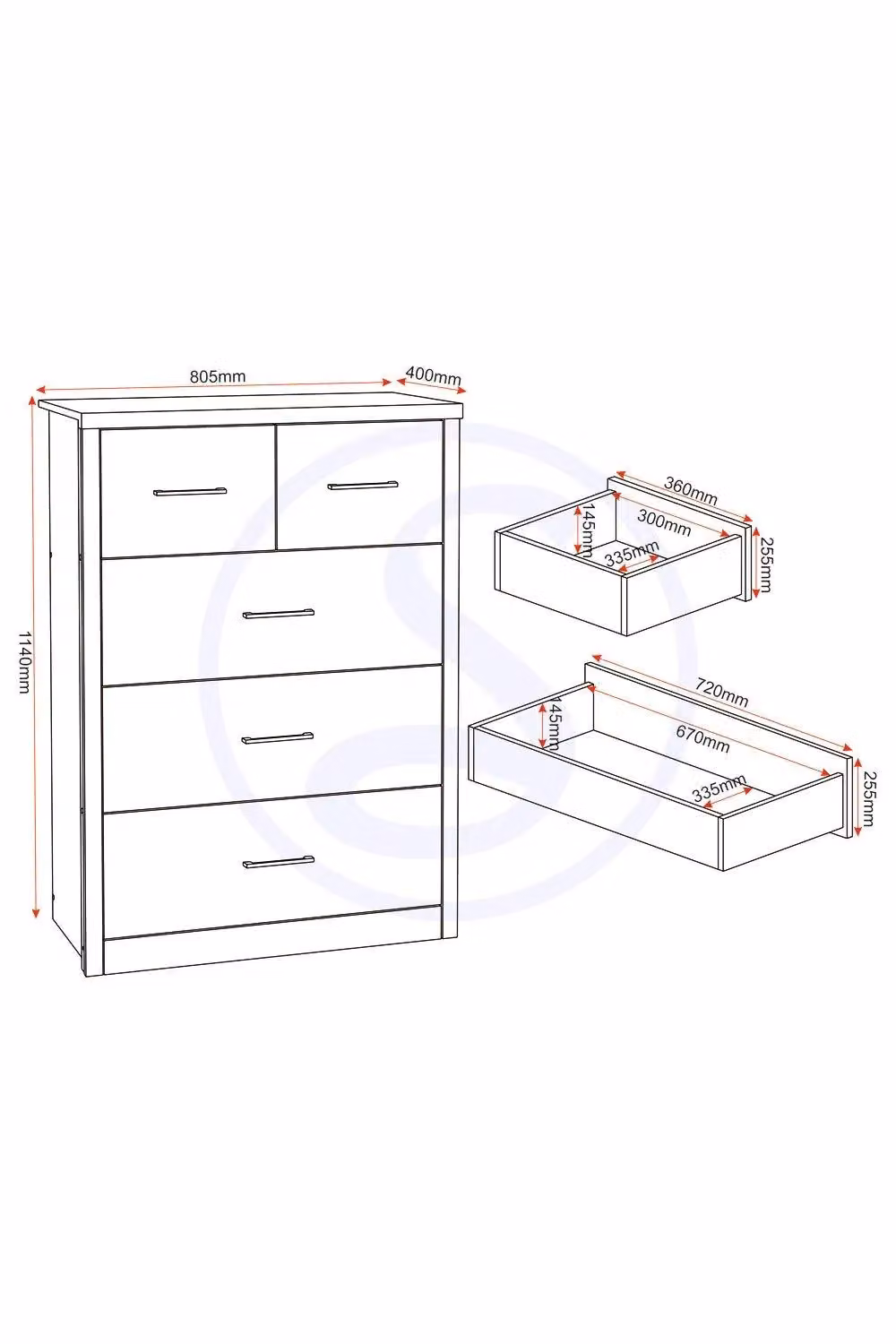 Seconique Lisbon 3+2 Drawer Chest in Black and Grey – 4