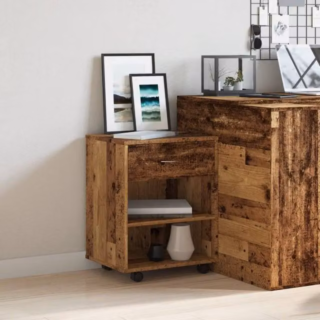 Berkfield Home Rolling Cabinet in Old Wood Brown, W/D/H: 46 x 36 x 59 cm – 1