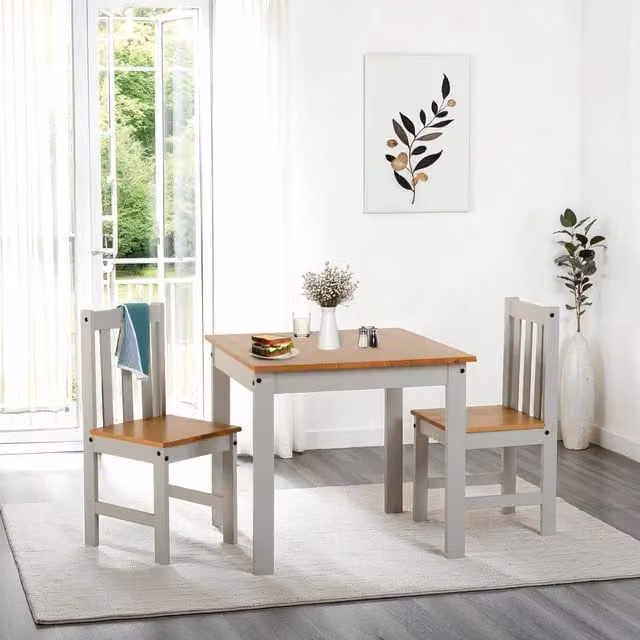 Seconique Ludlow Modern Square Wood Dining Set with Two Chairs in Grey
