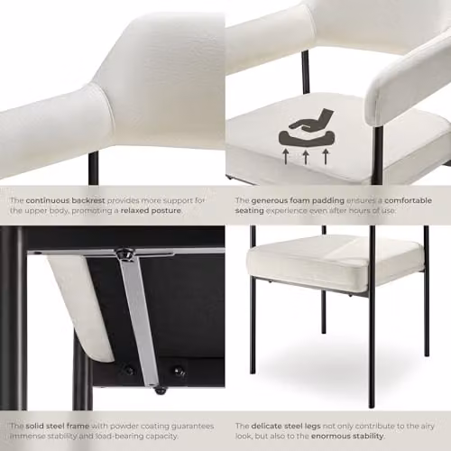 tectake Set of 2 Doe Armchairs in Woven Fabric, Off-White and Black – 3