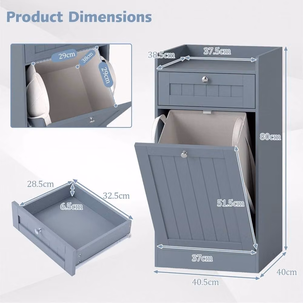 VOGREX Grey Tilt-Out Laundry Cabinet with Drawer and Internal Drawers for Bathroom Storage – 2