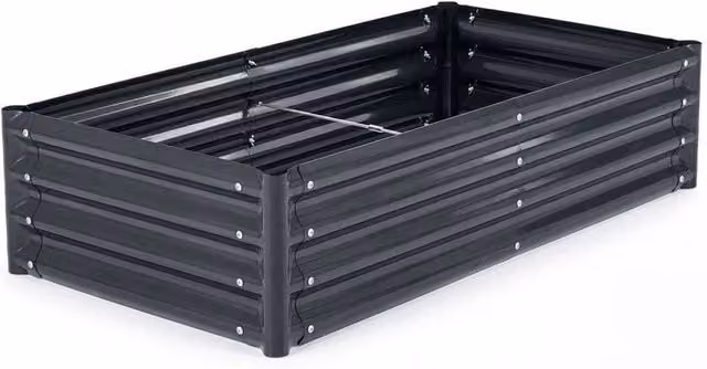 Kelvenix Large Corrugated Raised Planting Bed in Anthracite Grey, Galvanised Steel – 1