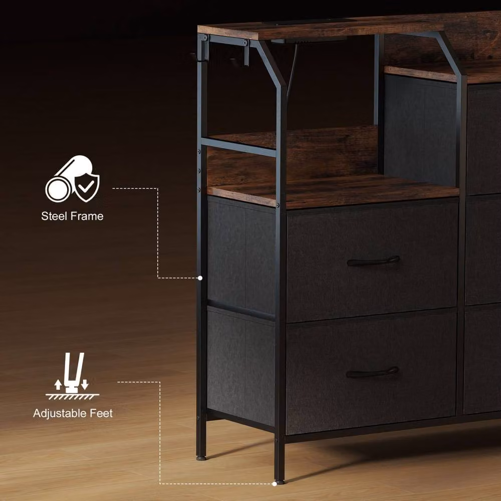 Wyld Haus 8 Drawer Industrial Metal and Wood Storage Chest with Integrated Charging Station in Brown and Black – 5