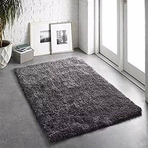 Phoenox Textiles Plain Grey Modern Rectangular Polyester Rug