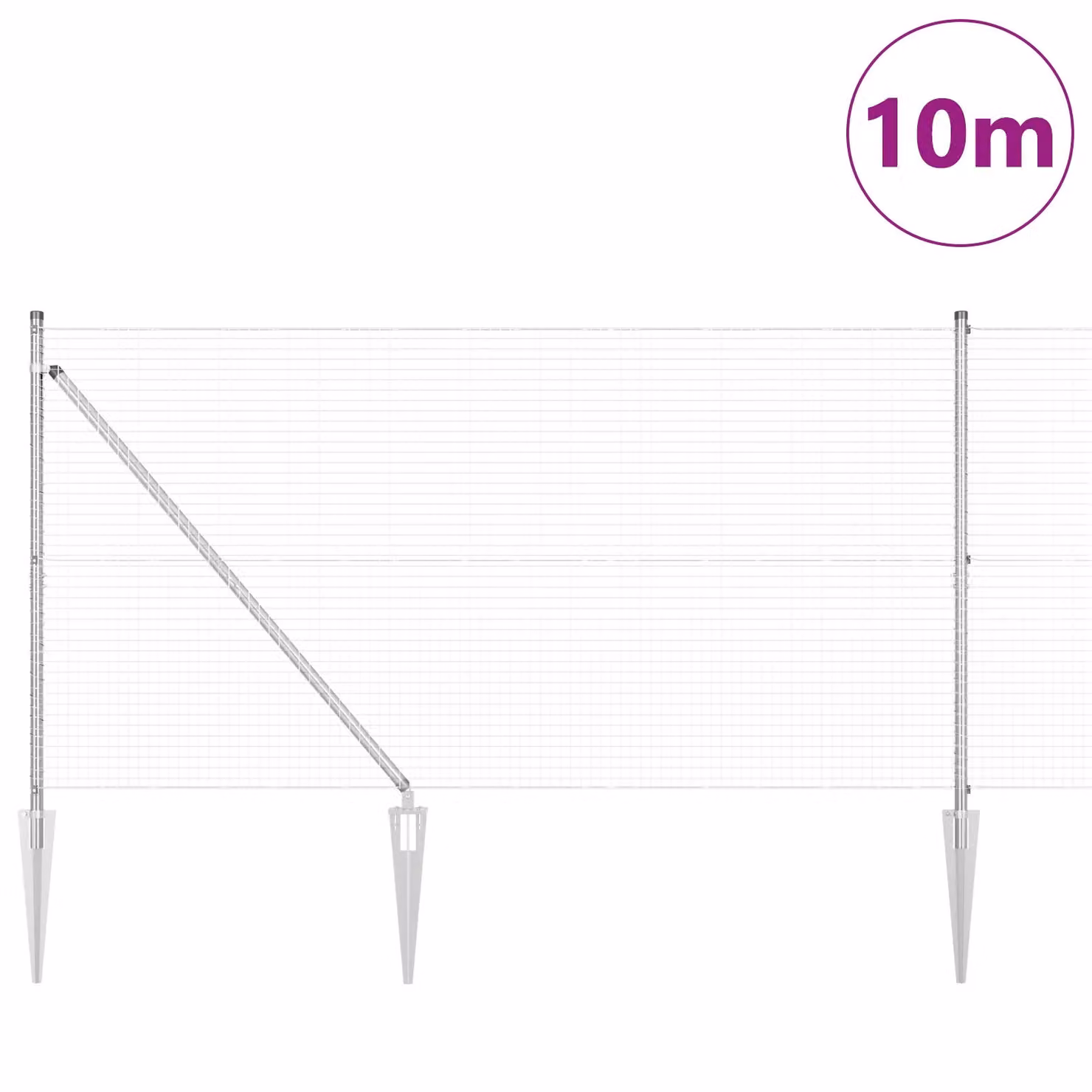 Berkfield Home Galvanised Steel Welded Wire Fence with 7 Spike Posts, Silver, W: 120 cm, L: 10 m – 2