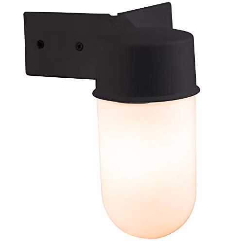 Loops IP44 Outdoor Wall Light with Corner Bracket, Black and White Modern Cylinder Glass Shade, E27 LED Compatible and Dimmable – 1
