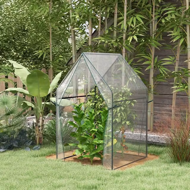 Outsunny Outdoor Portable Mini Greenhouse in Clear and Silver with Steel Frame