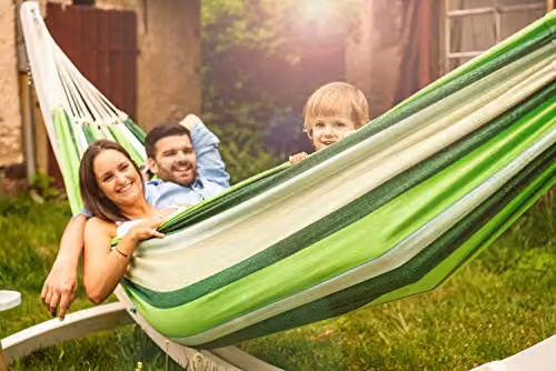 AMAZONAS Paradiso Oliva XXL Comfort Hammock, Handmade in Brazil, Light and Dark Green Stripes, W: 250 cm, H: 175 cm – 3