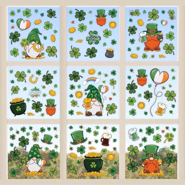 WALPLUS Multicoloured Spring and St. Patrick's Day Shamrock Adhesive Window Clings