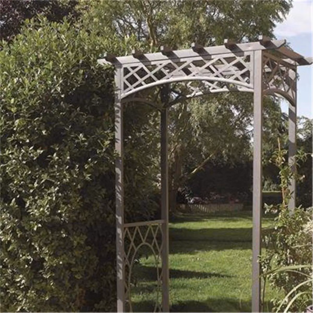 Cheshire Gunmetal Grey Rectangular Metal Garden Arch with Dark Grey Lattice – 2