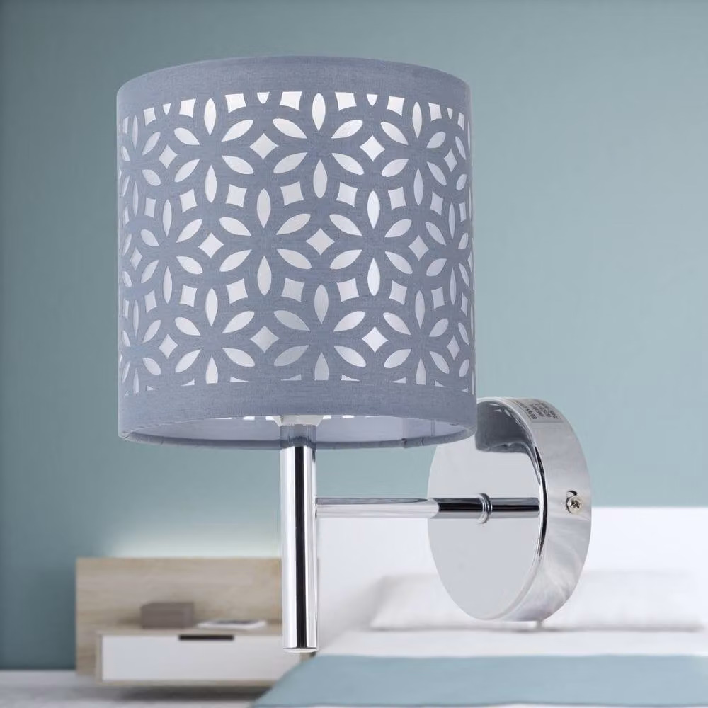 First Choice Lighting Brea Set of 2 Chrome Wall Lights with Grey Fabric Shades – 3