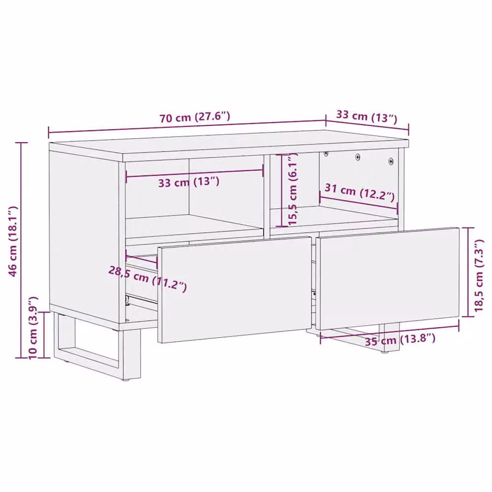 Berkfield Home Black Mango Wood TV Cabinet W/D/H: 70 x 33 x 46 cm – 5