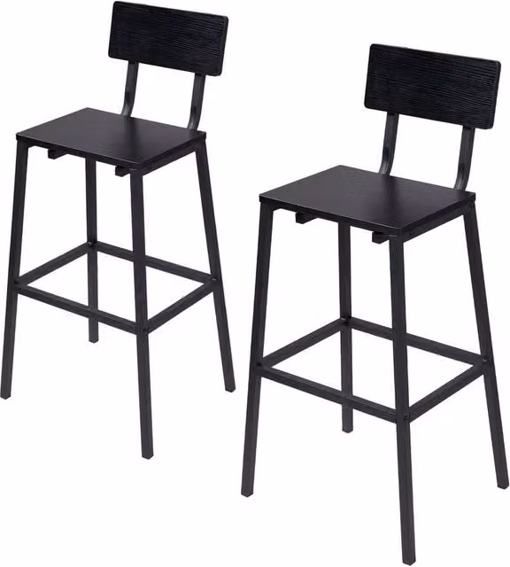 KORVIXA Set of 2 Black Industrial Bar Stools in Matt Metal and MDF – 1