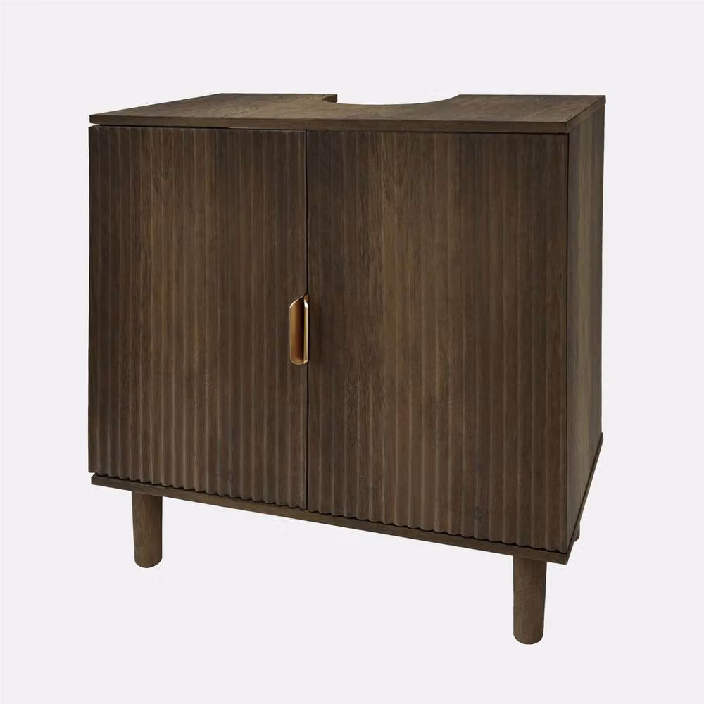 OHS Ribbed Undersink Bathroom Cabinet MDF Storage Organiser in Walnut Brown – 2