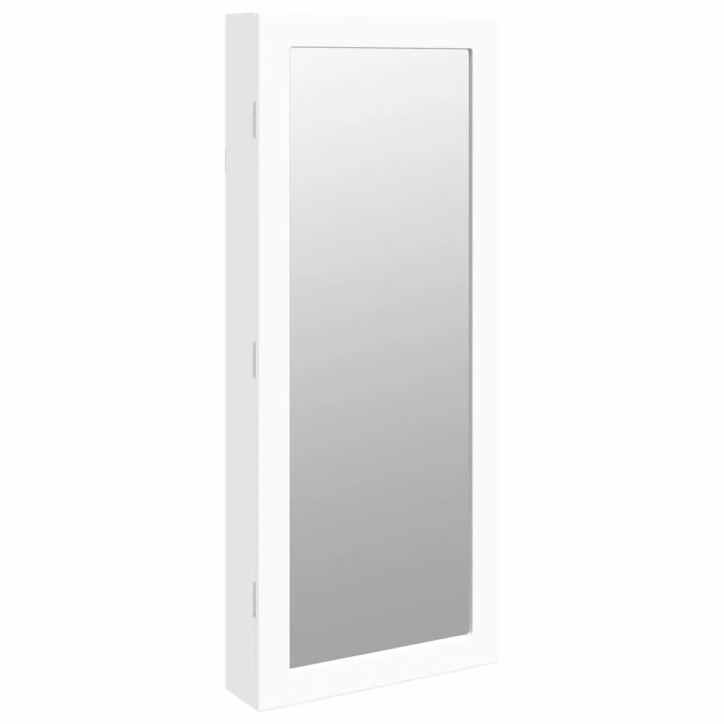 Berkfield Home White Wall Mounted Mirror Jewellery Cabinet with LED Lighting and Internal Shelves – 2