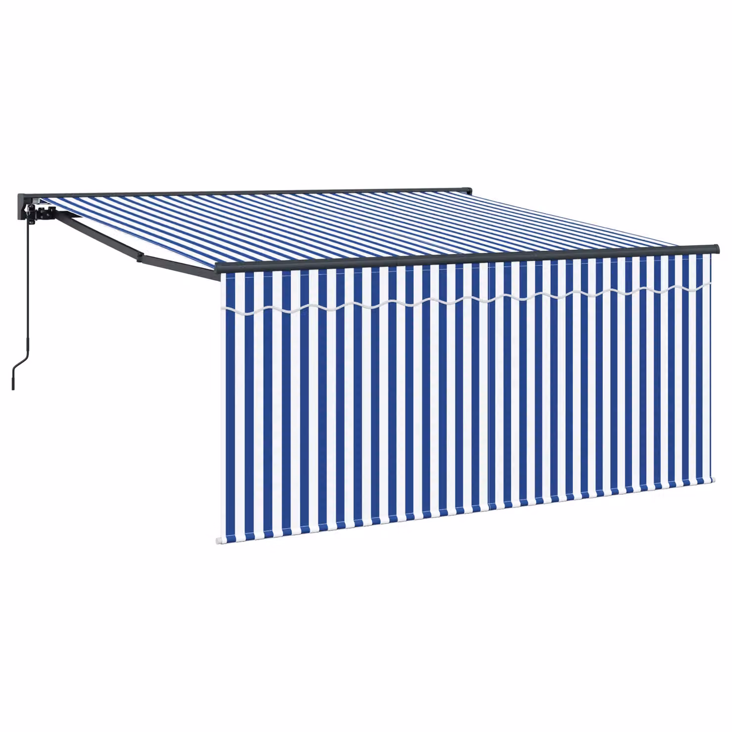 Berkfield Home Manual Retractable Striped Awning in Blue and White, W: 350 cm, D: 250 cm – 2