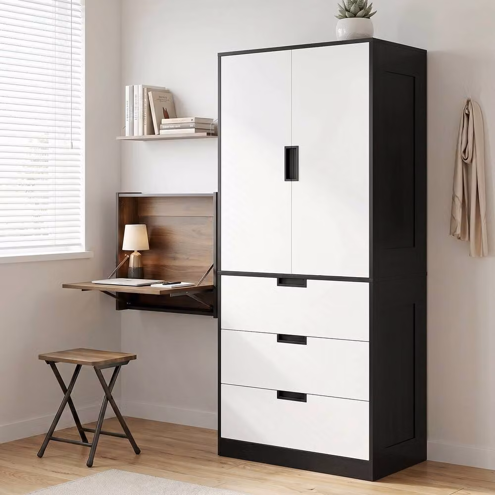 STILVORA Modern Black Matt Wardrobe with Hinged Doors, Drawers and Hanging Rail, H: 180 cm, W: 80 cm – 9
