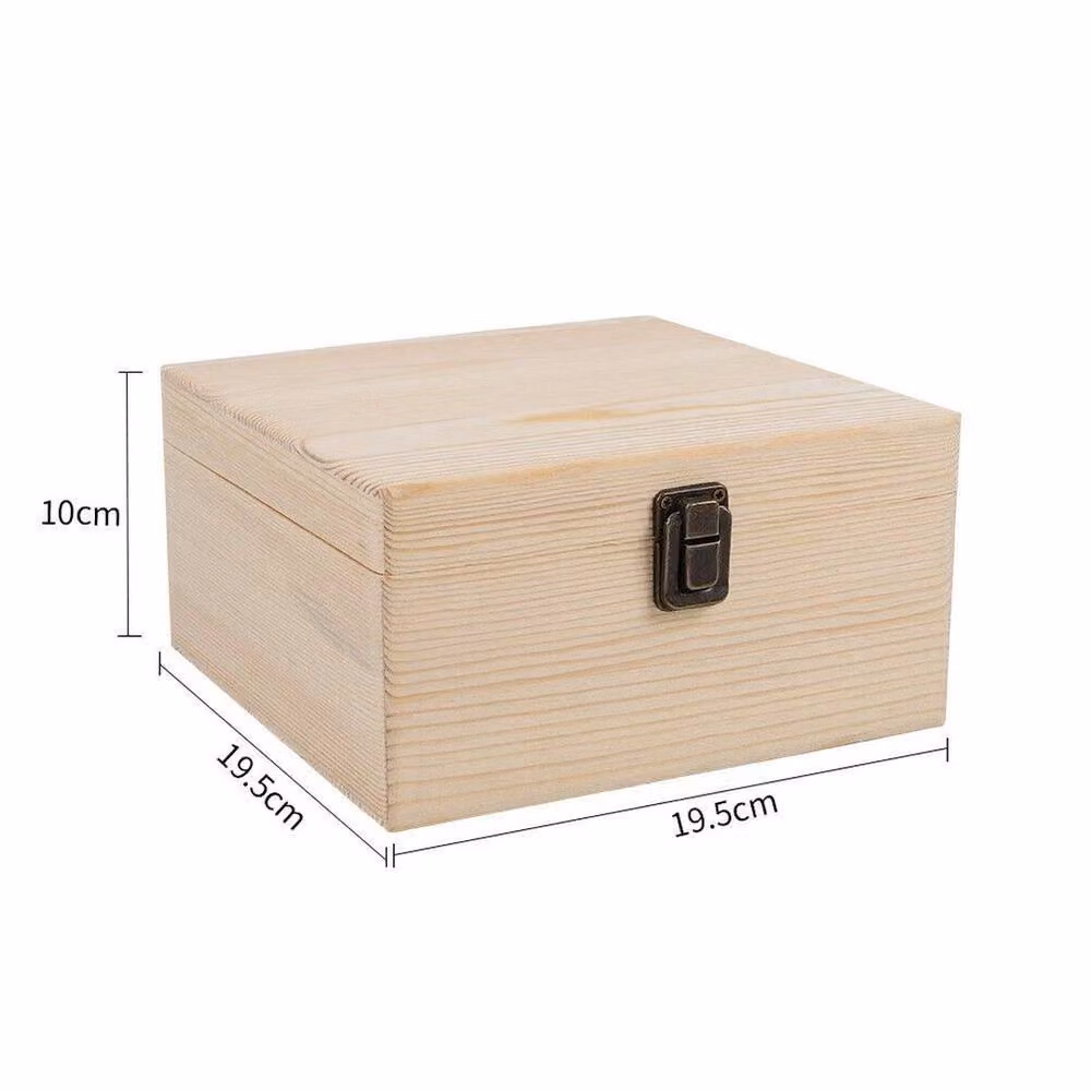 EONLION Natural Wood Storage Box with Lid, Brown/Beige, W/D/H: 19.5 x 19.5 x 10 cm – 2