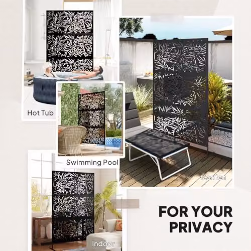 Outsunny Freestanding Metal Decorative Garden Privacy Screen, Black, H: 198 cm, W: 122 cm, D: 45 cm – 5