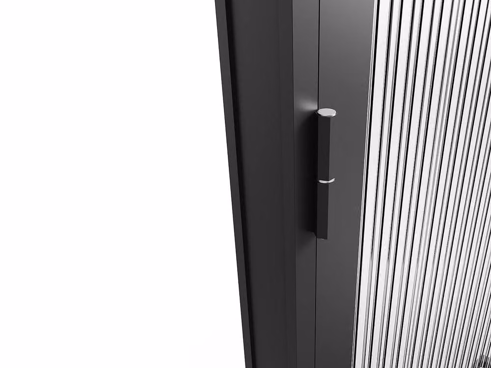 Loxton Reversible Double Swing Door Block in Black Aluminium and Textured Glass – 5