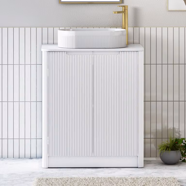 Royal Bathrooms Avenza Matt White Floor Standing 2 Door Vanity Unit with Lyon Basin Width: 70 cm