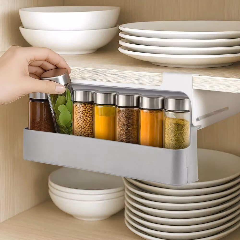 Havendro Grey Adjustable Under Cabinet Spice Rack with 7 Jars – 2
