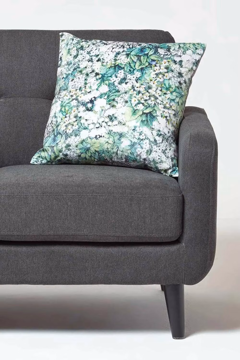 Homescapes Reversible Green and Grey Floral Velvet Decorative Cushion with Removable Cover, W/D/H: 46 x 46 x 46 cm – 2