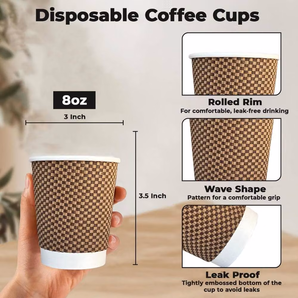 MANTRARAJ 50 Pack Disposable 3-Ply Brown Paper Coffee Cups, 8oz – 2