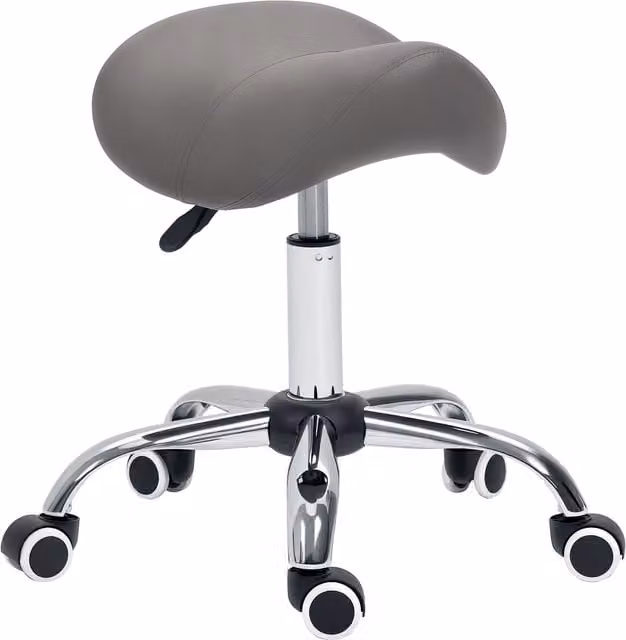 HOMCOM Grey PU Leather Saddle Stool with Moulded Padded Seat and Adjustable Height