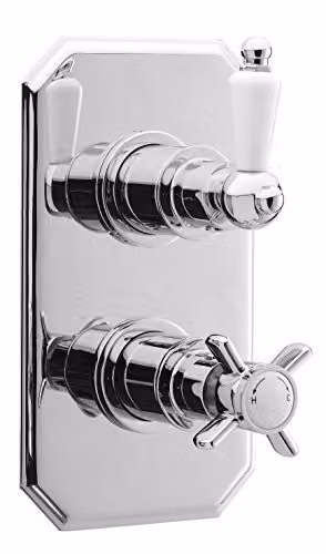 Nuie A3033 Edwardian Traditional Thermostatic Shower Twin Concealed Valve with Edged Back Plate, Chrome, W: 210 mm, H: 120 mm