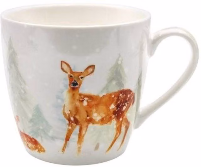 KDMD Winter Forest Breakfast Mug in Light Green and White Ceramic