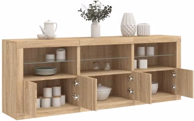 Berkfield Home Modern Sideboard with Integrated LED Lights in Sonoma Oak Brown, W: 181.5 cm, D: 37 cm, H: 67 cm – 1