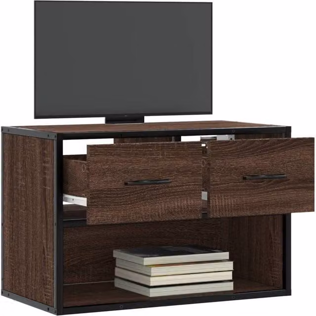 Berkfield Home Industrial TV Cabinet in Brown Oak, W/D/H: 60 x 31 x 39.5 cm – 1