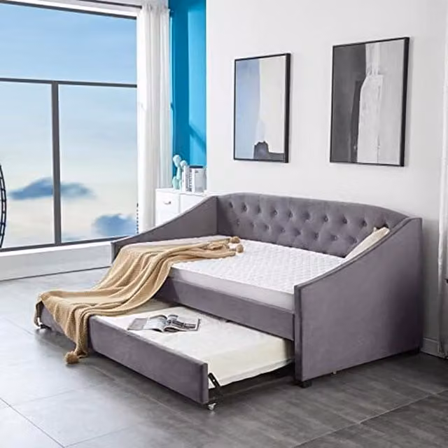 Kosy Koala Carlton Daybed with Trundle and 2 Mattresses in Grey Velvet