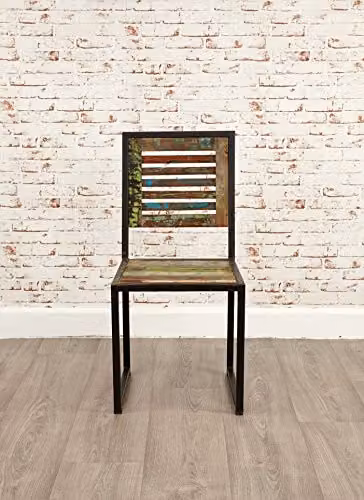 baumhaus Urban Chic Funky Dining Chair Pack of 2 Multicolour Wood and Metal Industrial Style W/D/H: 45 x 43 x 95 cm – 1