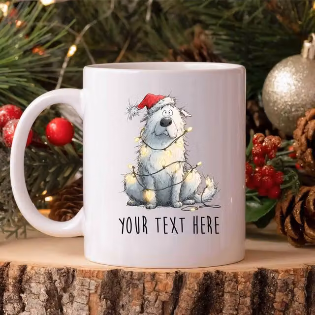 60 SECOND MAKEOVER Personalised Samoyed Christmas Lights Santa Hat Ceramic Mug, White