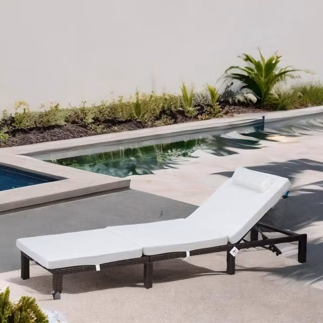 FURNOS Brown Rattan Sun Lounger with Weatherproof Cushion and Adjustable Headrest – 1
