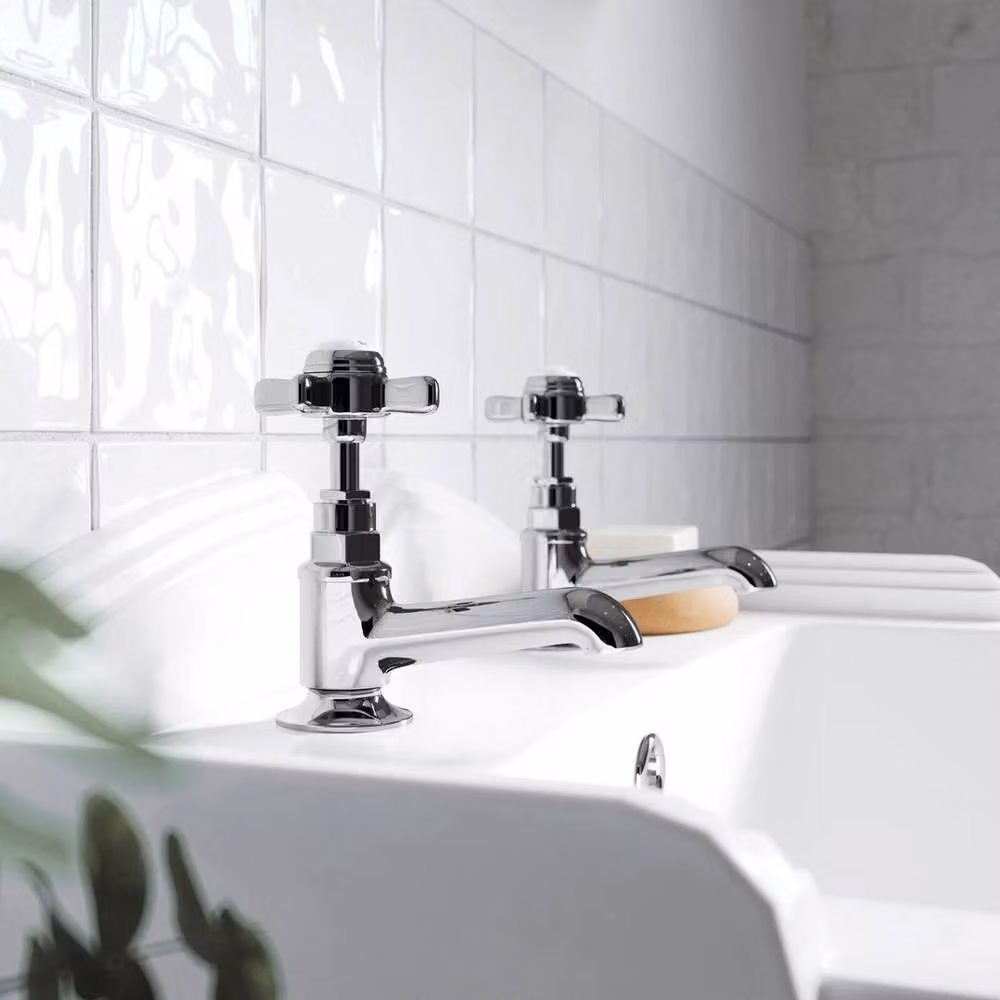 NESTLUNE Nuie Beaumont Deck Mounted Basin Tap Pair in Silver Chrome with Brass Construction – 3