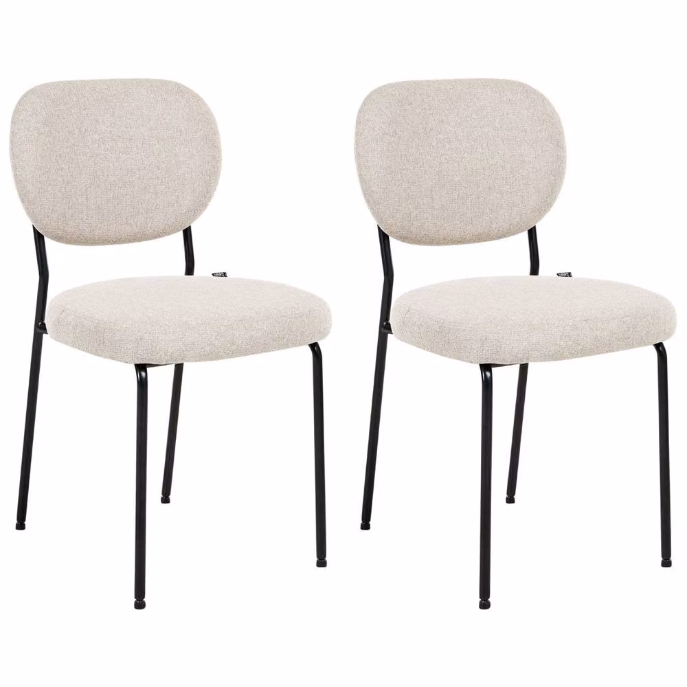 Wyld and Coco Set of 2 Mid-Century Armless Dining Chairs in Beige Fabric with Black Metal Legs – 2