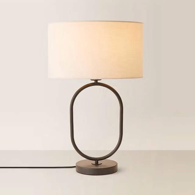 ValueLights Art Deco Oval Table Lamp with Fabric Shade in Beige and Black
