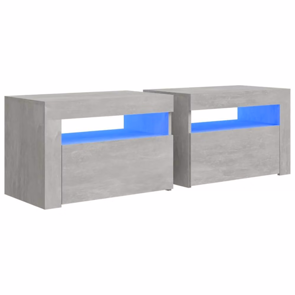 Berkfield Home Modern Bedside Cabinets, 2 Piece Set in Concrete Grey with Integrated LED Lighting, W/D/H: 60 x 35 x 40 cm – 2