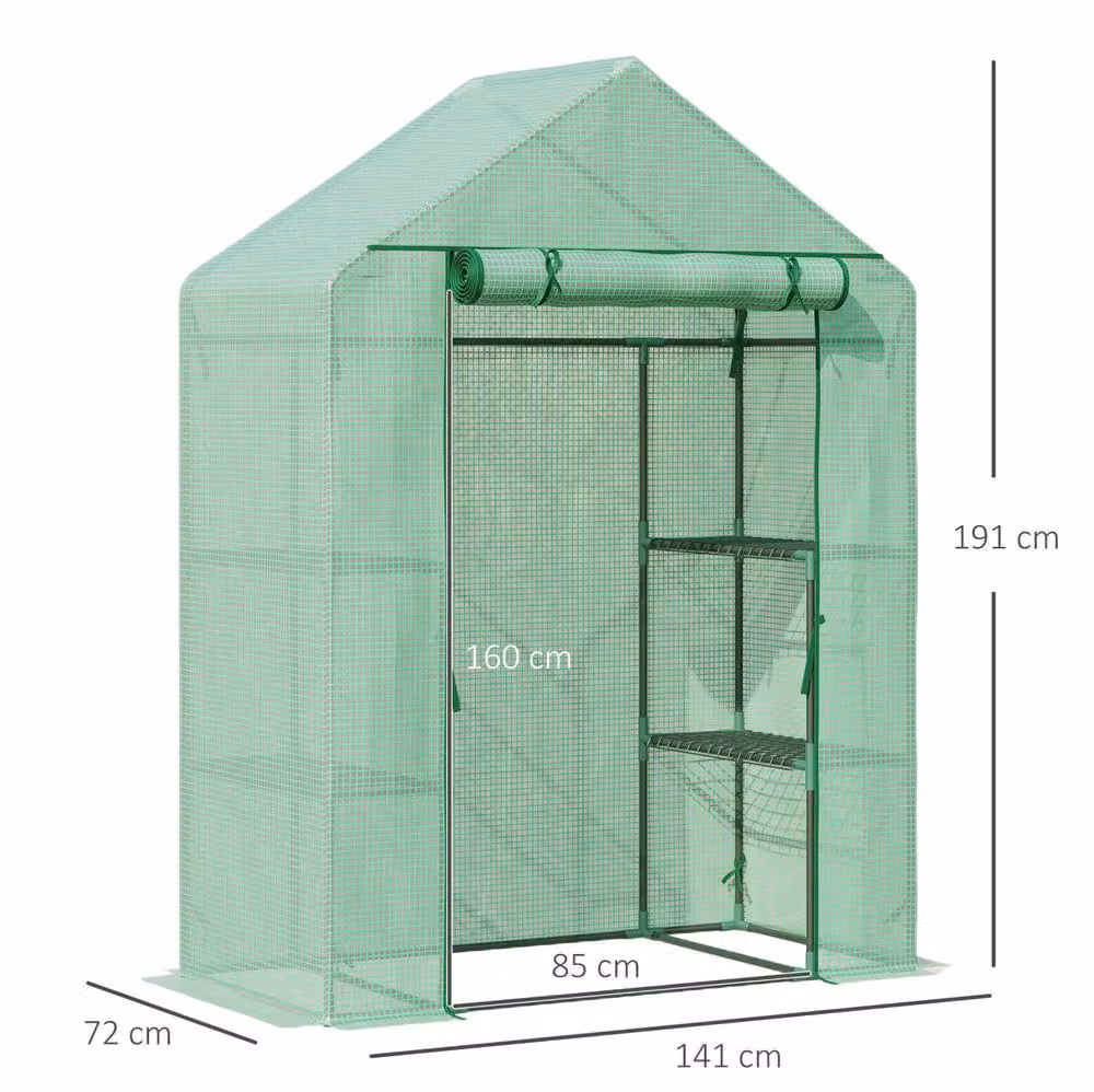 STILVORA Green Steel Greenhouse with 4 Shelves and PE Cover, H 191 x W 141 x D 72 cm – 2