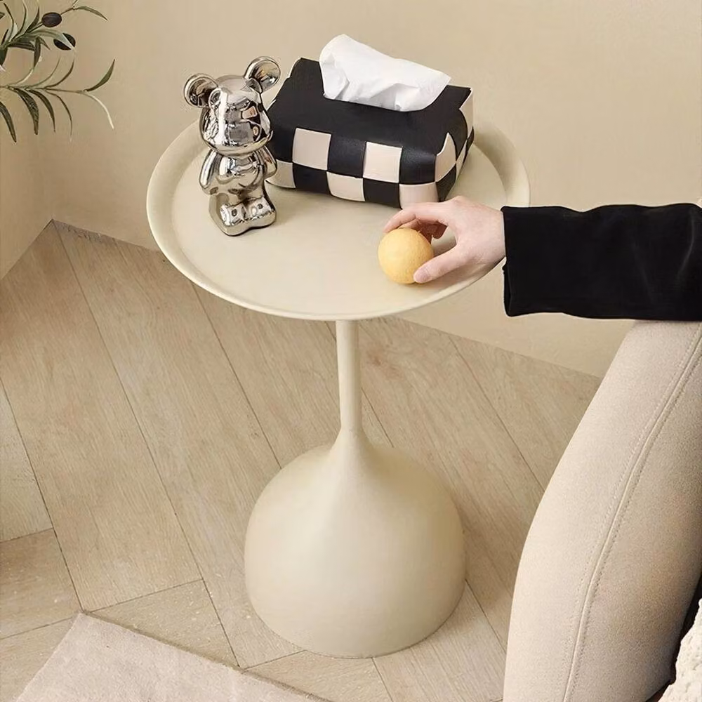 KORVIXA Modern Round Metal Coffee Table in White, W/D/H: 59 x 59 x 39 cm – 2