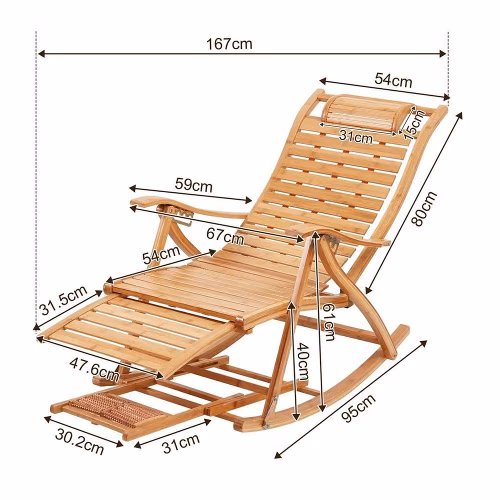 SPETLEK Natural Bamboo Sun Lounge for Patio and Pool in Brown and Beige with Adjustable Headrest – 2