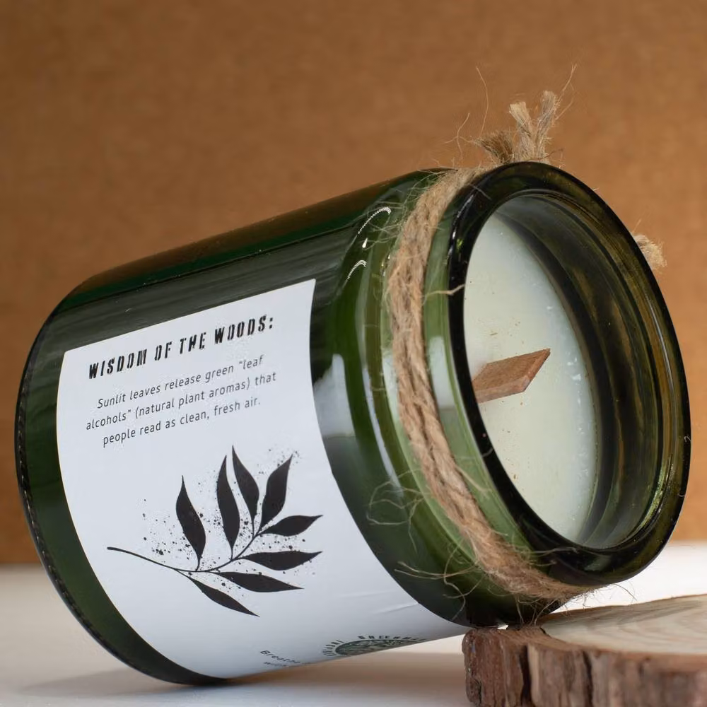 Serenityy Leaves & Linen Woodwick Soy Candle, Green, 50 g – 3