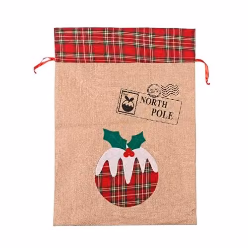 Shatchi Large Santa Sack Hanging Christmas Gift Bag in Brown and Beige, W/H: 70 x 50 cm – 1