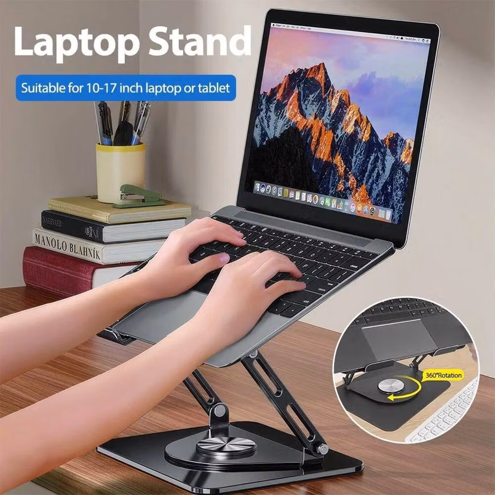 VOGREX Metal Portable Laptop and Tablet Stand Riser, Adjustable Desk Holder, Black – 3