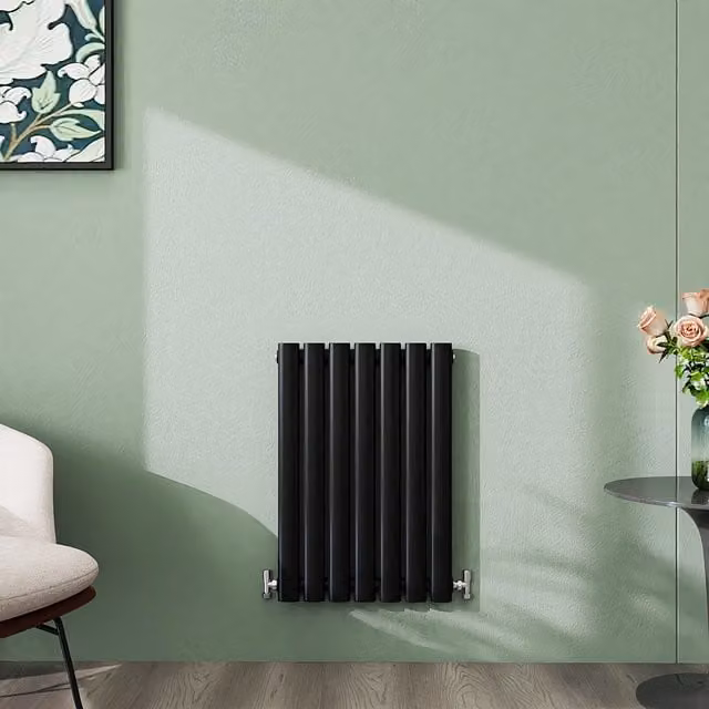 AicaBathroom Horizontal Oval Column Radiator in Black Steel, Width: 41.3 cm