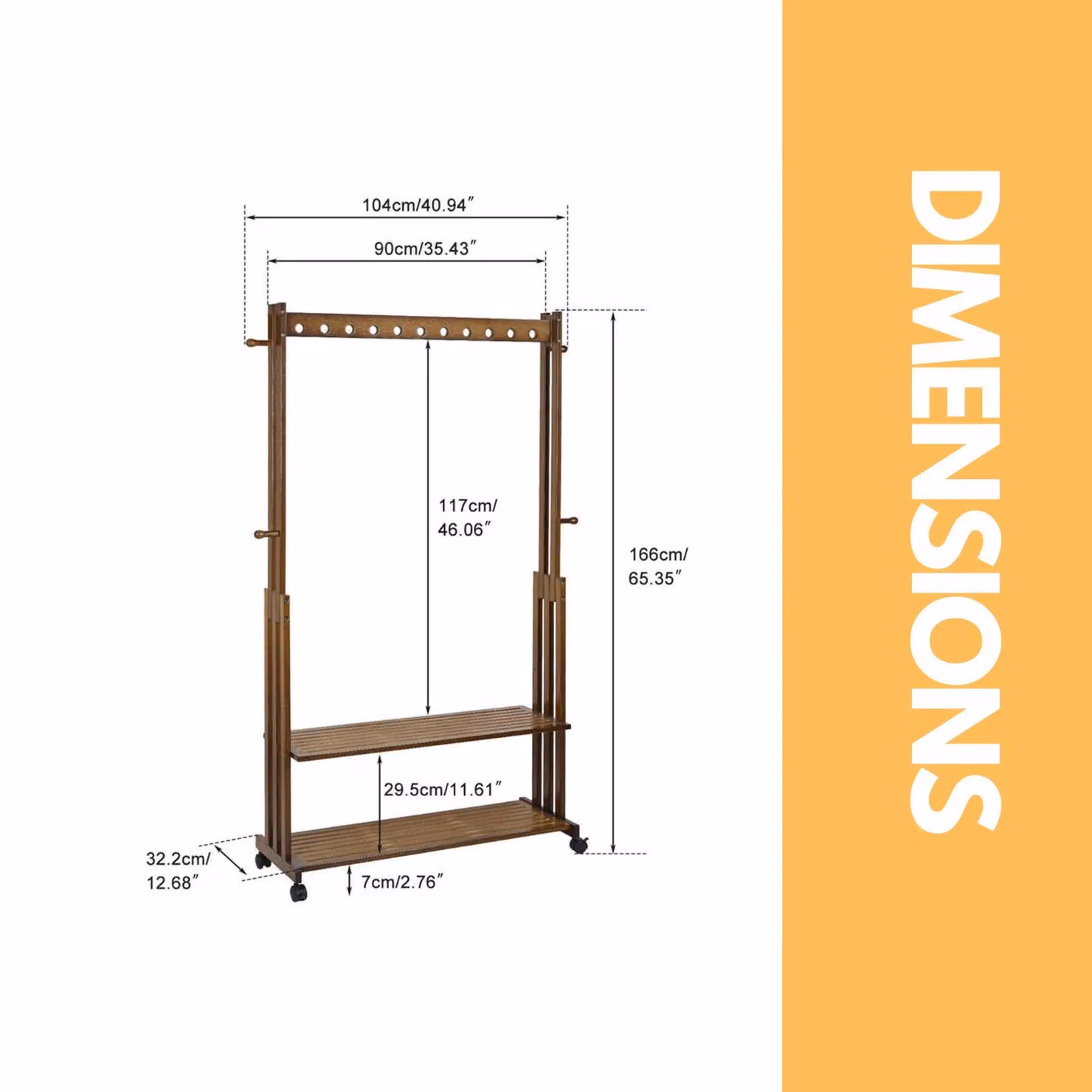 Rafaelo Mobilia Bamboo Clothes Rail with Shelves and Wheels in Dark Brown Walnut – 3