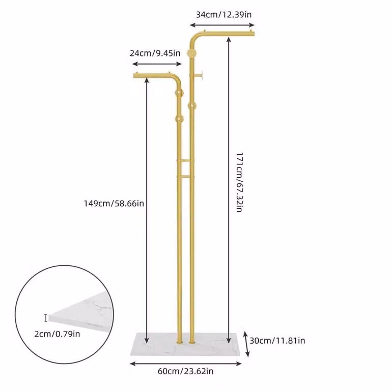 ERGOVEXA Gold Coat Rack Stand with 5 Hooks